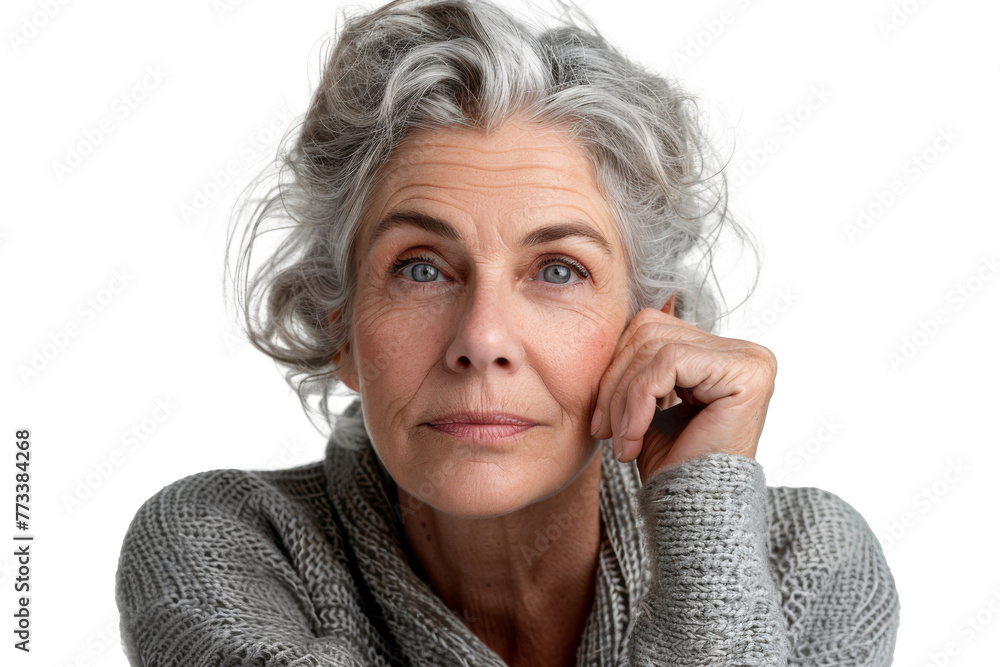 Studio portrait of a beautiful old mature Caucasian Americana woman in casual look with an attractive smile, isolated on transparent png background. Studio portrait of a beautiful old mature Caucasian Americana woman in casual look with an attractive smile, isolated on transparent png background.