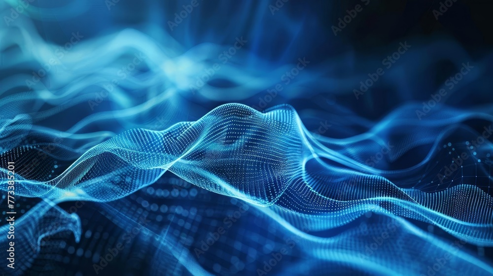 Fototapeta premium Abstract Blue Digital Waves with Artificial Neural Network Connections, Cyber Background