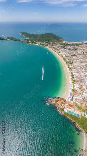 Bombinhas Beach in Santa Catarina. Aerial view taken with a drone. Brazil.