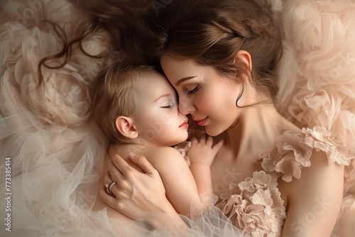 Mother and baby photo expressing maternal love and the deep connection between mothers and their children, Mother and baby profound bond between mothers and their children.
