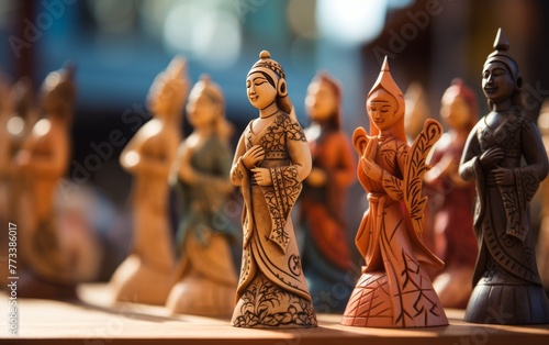 A collection of wooden figurines sits peacefully on a table