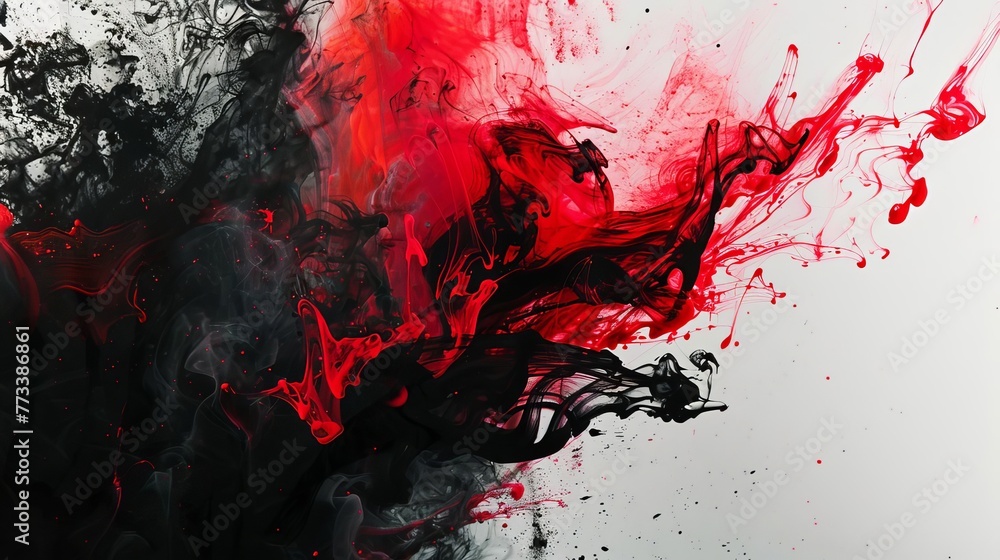 Abstract ink painting with red and black paint spray elements, artistic background Abstract ink painting with red and black paint spray elements, artistic background