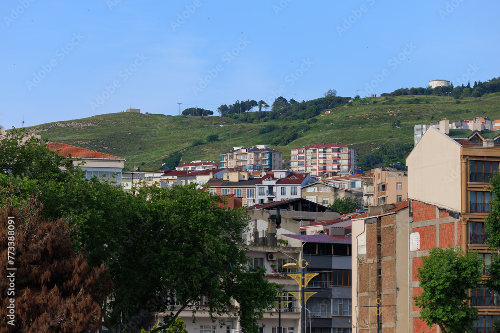 Obraz premium Beautiful houses and city streets, public place in Turkey, on a summer sunny day