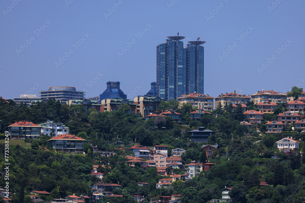 Obraz premium Beautiful houses and city streets, public place in Turkey, on a summer sunny day