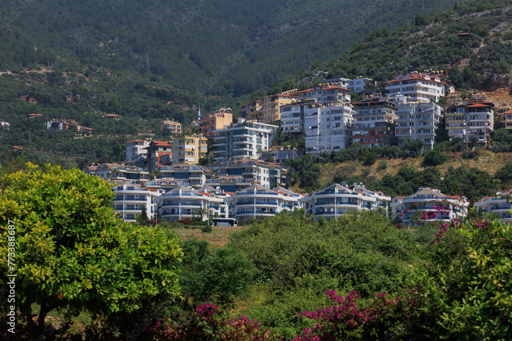 Obraz premium Beautiful houses and city streets, public place in Turkey, on a summer sunny day