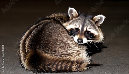 a raccoon with its tail curled around its body ke upscaled 6