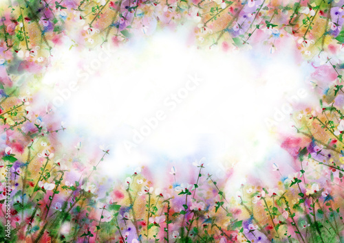 Colorful  floral  frame. Floral background. Watercolor illustration. © rvika
