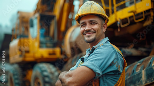 Confident Construction Worker with Excavator
 photo