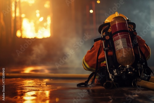 firefighter equipment on a floor, firefighter background