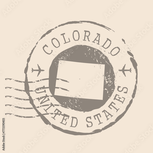 Stamp Postal of Colorado. Map Silhouette rubber Seal.  Design Retro Travel. Seal  Map of Colorado grunge  for your design. United States.  EPS10
