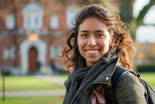 Smiling Latin American Student on College Campus, Education and Diversity Concept