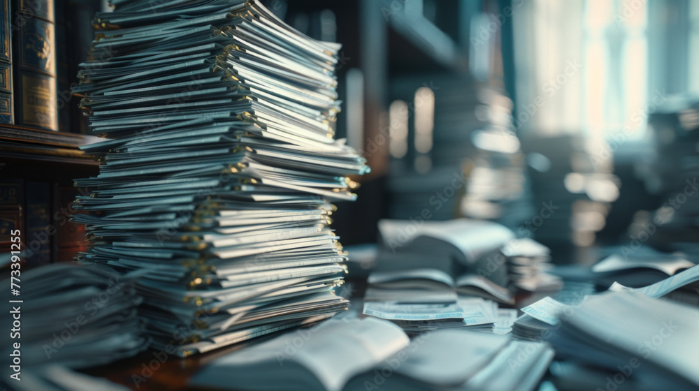 A stack of financial reports and statements showcasing the company's financial performance A stack of financial reports and statements showcasing the company's financial performance