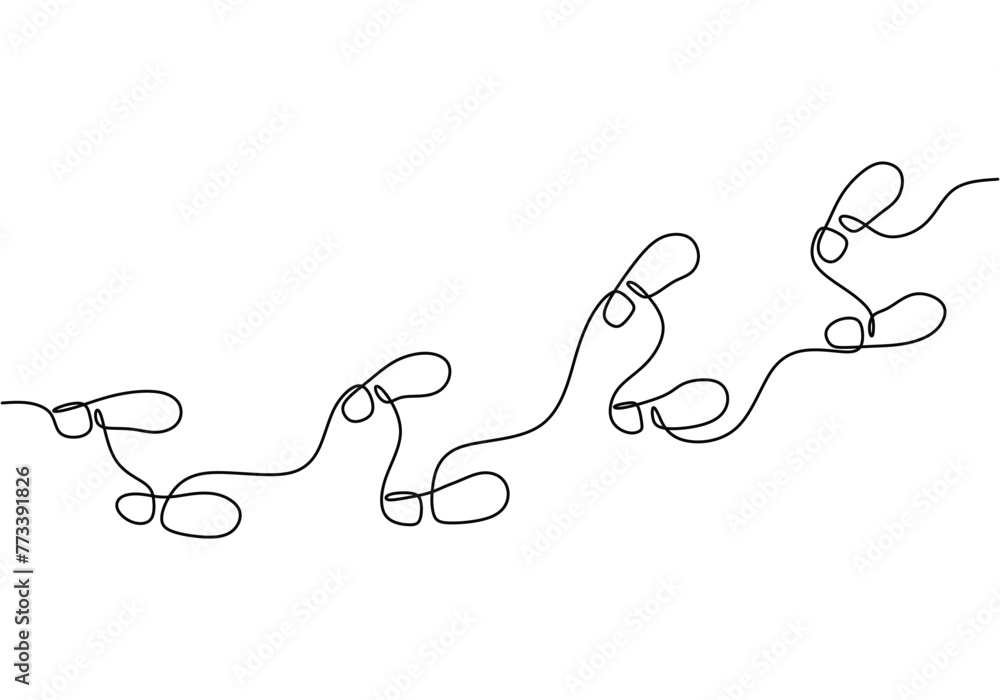 Continuous one line drawing of footsteps Continuous one line drawing of footsteps