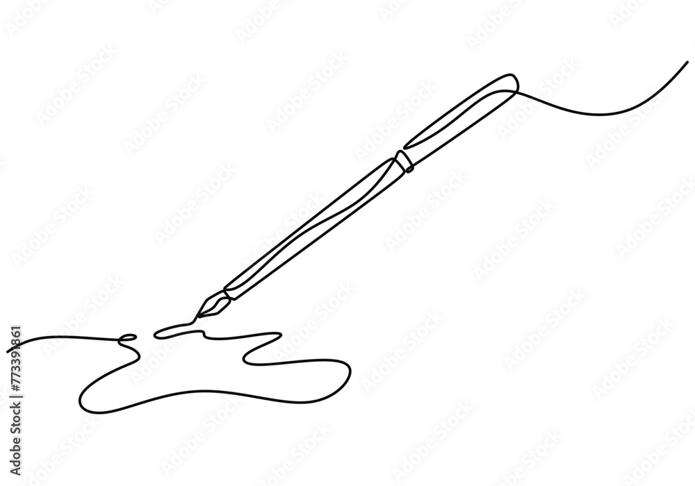 One continuous line drawing of pen writing One continuous line drawing of pen writing