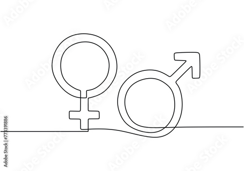 man and woman symbol one continuous line art gender equality