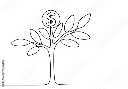 Single continuous line drawing of growing money tree
