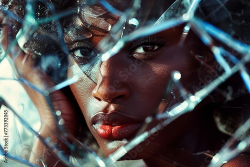 Shattered Glass Pieces Reflecting a Black Woman's Heartache - Conceptual Fine Art Photography