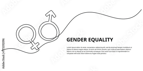 man and woman symbol one continuous line gender equality background