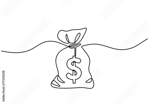Continuous one line drawing of dollar money bag photo