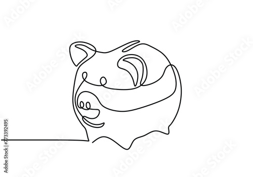 One continuous line drawing of piggy bank