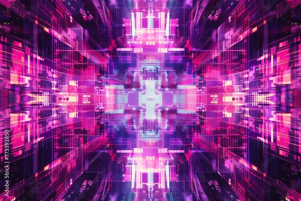  white and purple lines on a black background a neon glow effect glitched render in the style of glitchpunk Generative AI