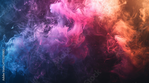 Colorful pink, purple and blue smoke on a black background.