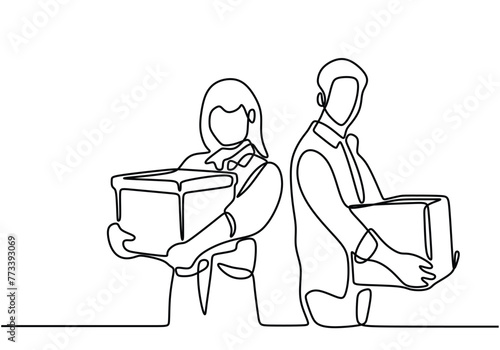 One line drawing man brings donation box. World charity day concept