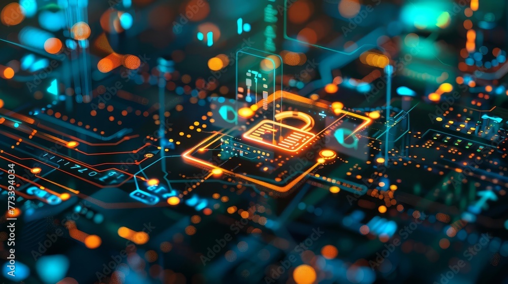 Obraz premium Digital data protection and cyber security concept illustration with glowing network connections