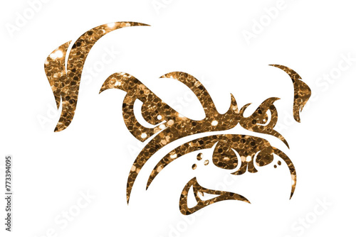 Bulldog - stylized dog face - Vector Graphics - gold glitter - for websites, presentations, banners, cards, prints, cricut, silhouette, sublimation	