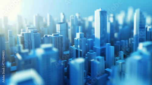 Urban skyline with skyscrapers in a blue monochrome