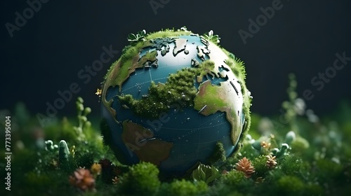 Earth day concept with globe, nature and eco friendly environment