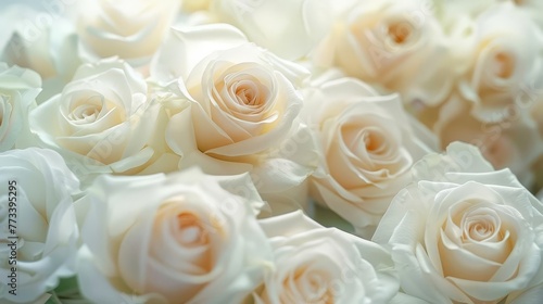Elegant white rose flower backdrop, romantic wedding background, floral design element, nature photography