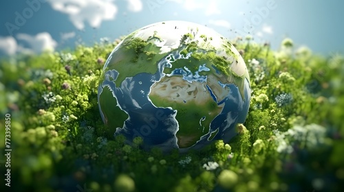 Earth day concept with globe, nature and eco friendly environment © Spyrydon
