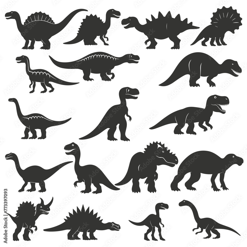 Set of dinosaurs silhouettes isolated on white background. Vector illustration. Set of dinosaurs silhouettes isolated on white background. Vector illustration.