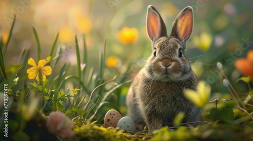 Life in the meadow of the Easter Bunny  Easter concept