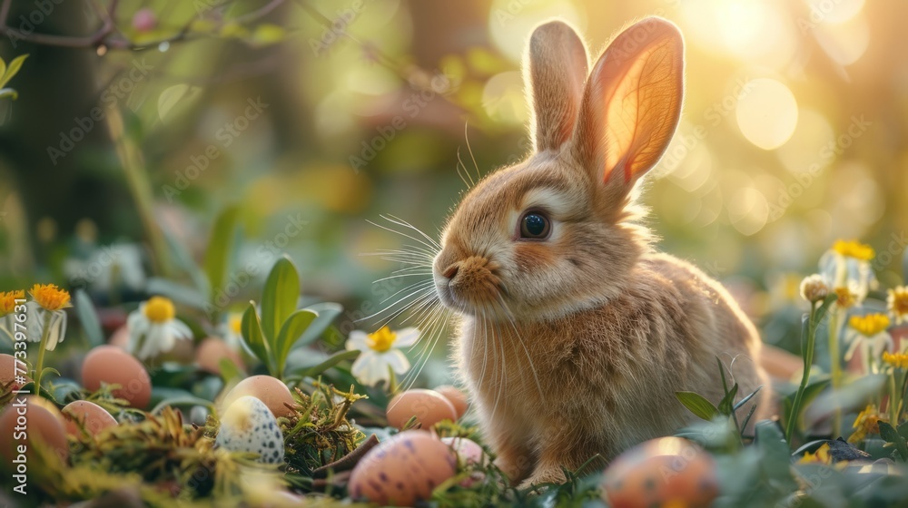 Life in the meadow of the Easter Bunny, Easter concept Life in the meadow of the Easter Bunny, Easter concept