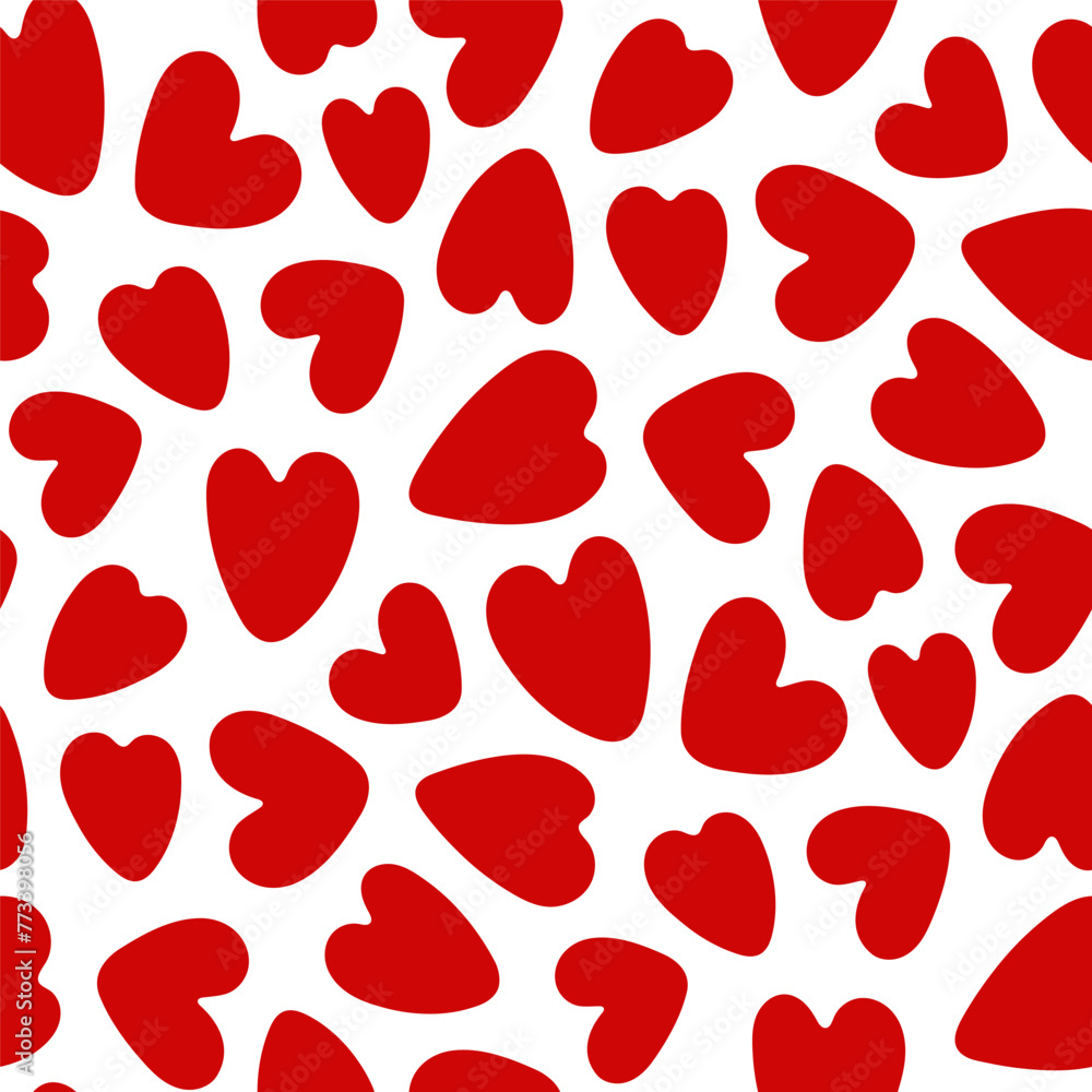 Small different red hearts isolated on a white background. Cute monochrome seamless pattern. Vector simple flat graphic hand drawn illustration. Texture. Small different red hearts isolated on a white background. Cute monochrome seamless pattern. Vector simple flat graphic hand drawn illustration. Texture.