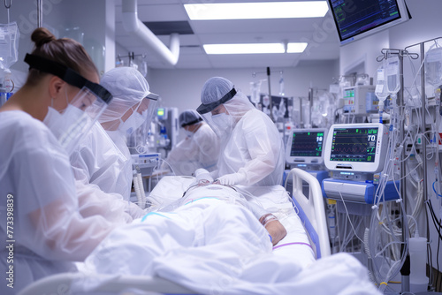 ICU hospital patient in comatose state during intensive care AI Generative