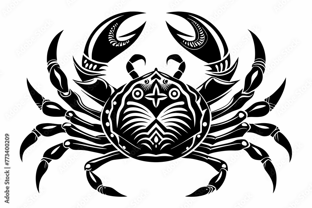 realistic tribal tattoo crab silhouette black vector illustration Stock ...