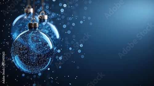 Wireframe mesh of a Christmas ball with low polygons on a dark blue background