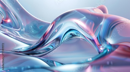 Futuristic 3D glass shape resembling flowing waves, abstract digital art render