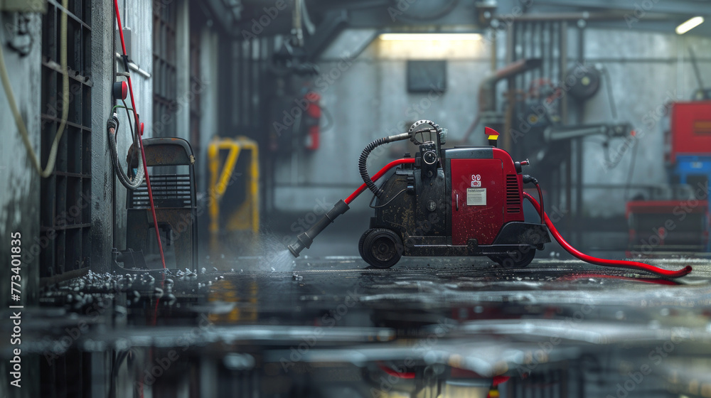 Fototapeta premium A high-pressure washer ideal for cleaning grease, grime, and dirt in industrial and commercial settings