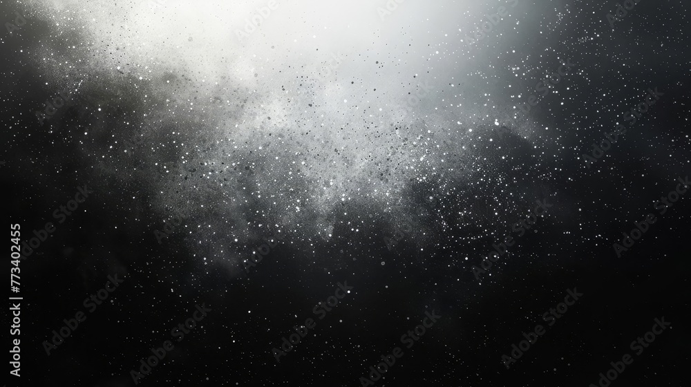Grungy black and grey gradient background with grainy noise texture and bright, glowing light, abstract illustration