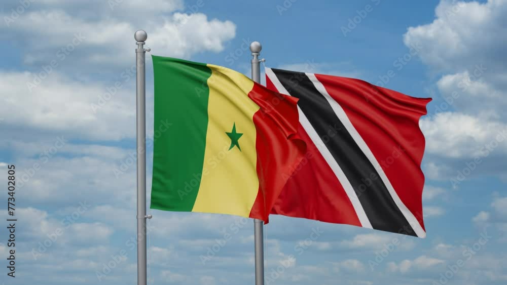Trinidad and Tobago and Senegal two flags waving together, looped video, two country cooperation concept Trinidad and Tobago and Senegal two flags waving together, looped video, two country cooperation concept