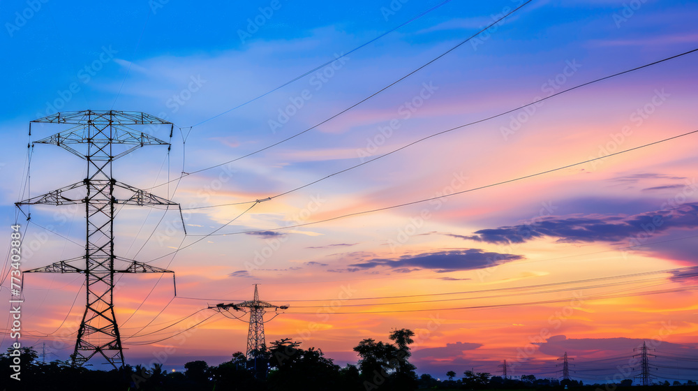 power lines at sunset, reneavles, energy, future