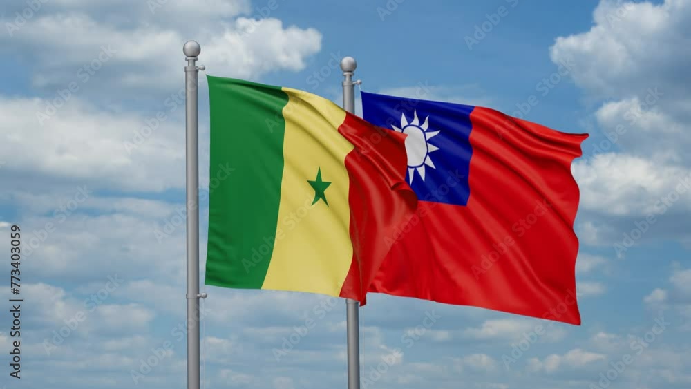 Taiwan and Senegal two flags waving together, looped video, two country cooperation concept Taiwan and Senegal two flags waving together, looped video, two country cooperation concept