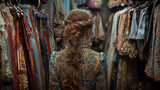 Woman browsing in a vintage clothing store.