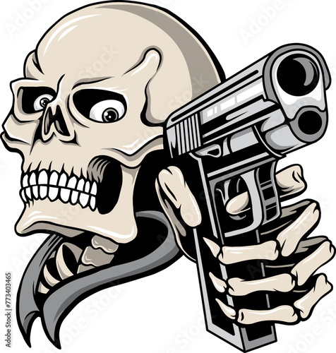 skull head holding a gun