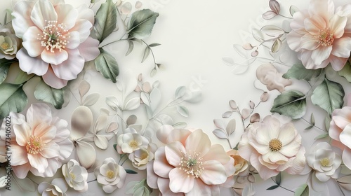 Luxurious watercolor floral composition with delicate flowers and leaves  elegant botanical 3D illustration