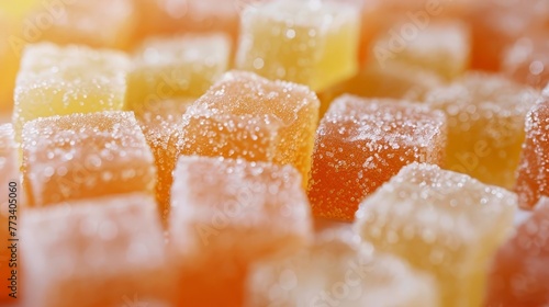 Macro close-up of CBD gummies with copy space, cannabis edibles product photography photo